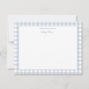 Blue Gingham check Personalized Flat Thank You Card