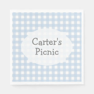 Blue Gingham Check Print Picnic Party Napkin