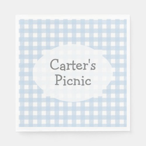 Blue Gingham Check Print Picnic Party Napkin