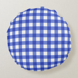 Blue Gingham Check Round Pillow