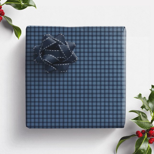 Blue gingham check simple preppy holiday plaid wrapping paper (Creator Uploaded)