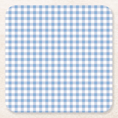 Blue Gingham Check Square Paper Coaster