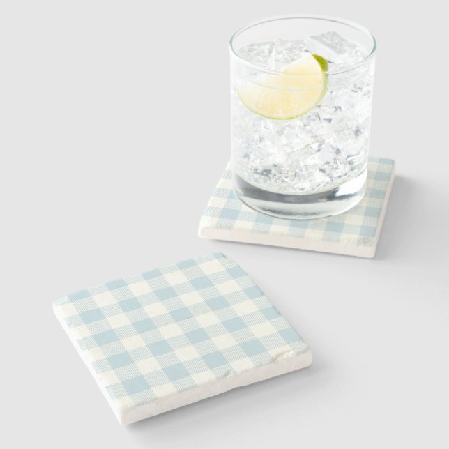 Blue Gingham Check Stone Coaster (Side)
