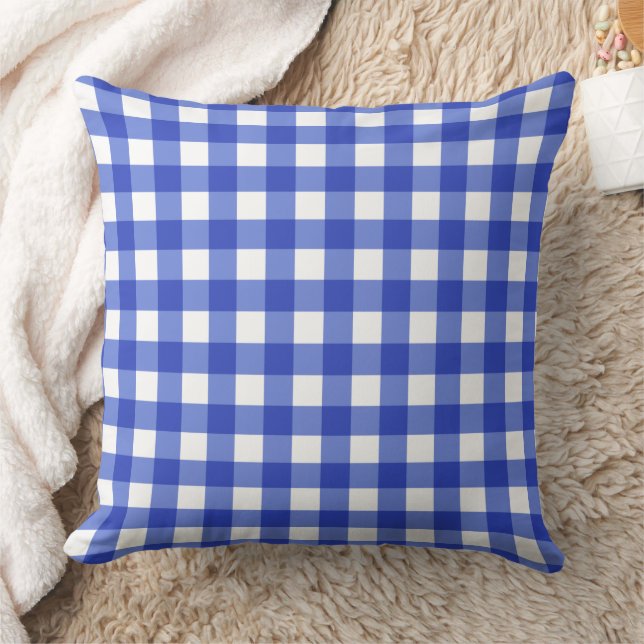 Blue Gingham Check Throw Pillow (Blanket)