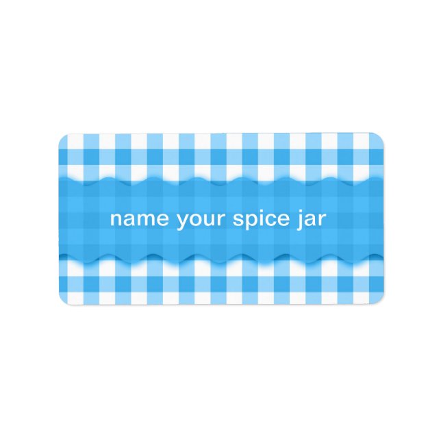 Blue Gingham Checkered Design Kitchen Label (Front)
