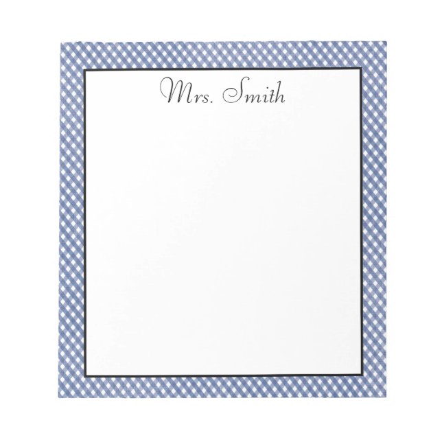 Blue Gingham Checkered  Notepad (Front)