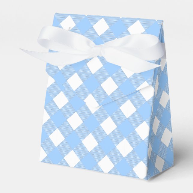 Blue Gingham Checkered Pattern Favor Box (Front Side)