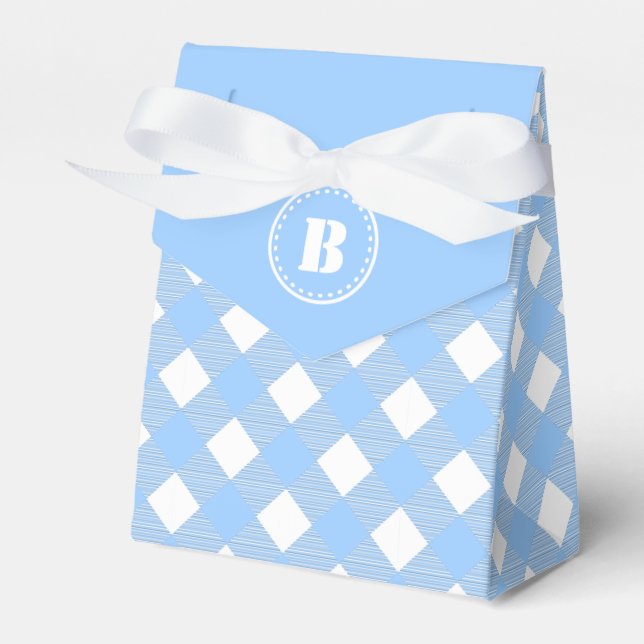 Blue Gingham Checkered Pattern Favor Box (Front Side)