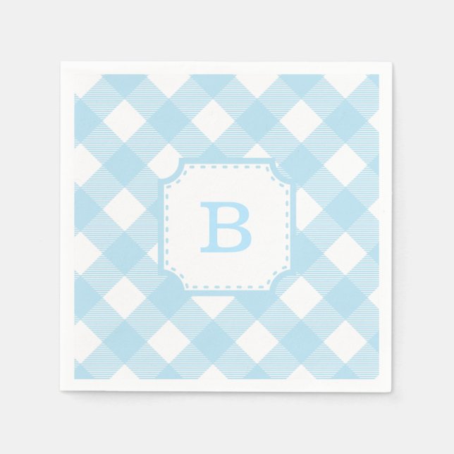 Blue Gingham Checkered Pattern Paper Napkin (Front)