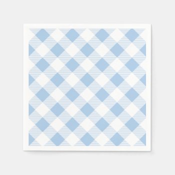 Blue Gingham Checkered Pattern Paper Napkin by pj_design at Zazzle