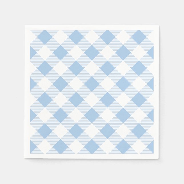 Blue Gingham Checkered Pattern Paper Napkin (Front)