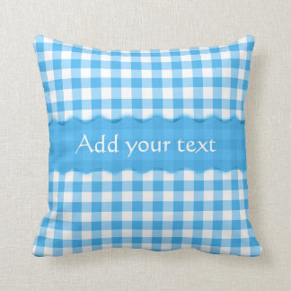 Blue Gingham Checkered Pattern Personalized Throw Pillow