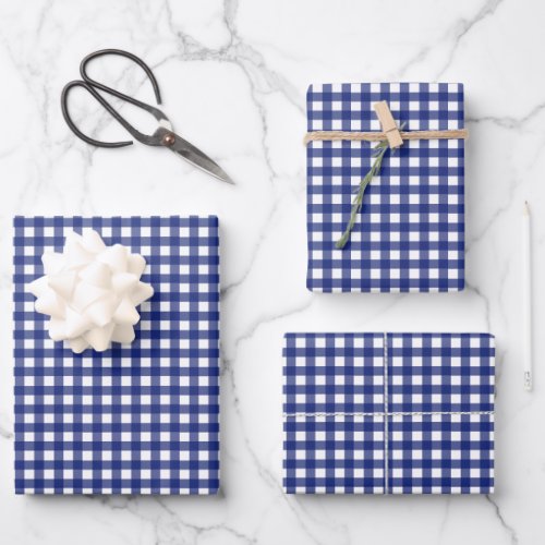 blue gingham checkered stylish trendy wrapping paper sheets