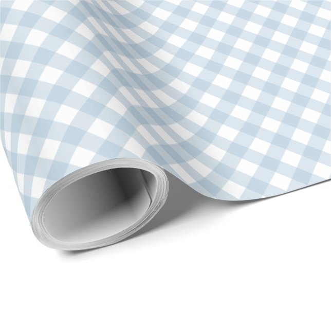 Blue gingham checks simple cute plaid wrapping paper (Roll Corner)