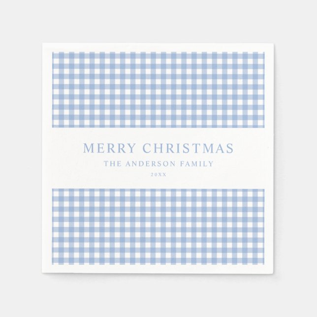 Blue Gingham Christmas Napkins (Front)
