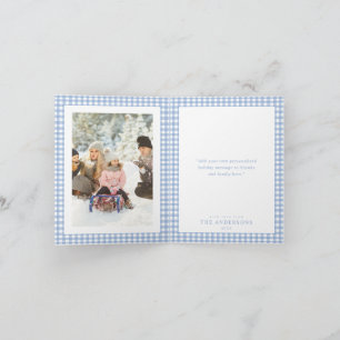 Blue Gingham Christmas Photo Holiday Card