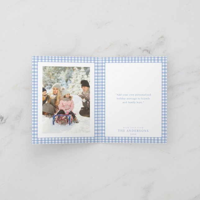 Blue Gingham Christmas Photo Holiday Card (Inside)