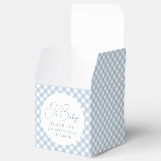 Blue gingham classic cute simple baby boy shower favor boxes (Opened)