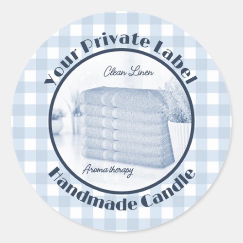 Blue Gingham Clean Linen Handmade Candle Label