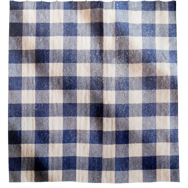 blue gingham cloth closeup, shirts fabric texture  shower curtain (Front)