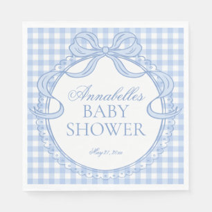 Blue Gingham Coquette Bow Baby Shower Dessert Napkins
