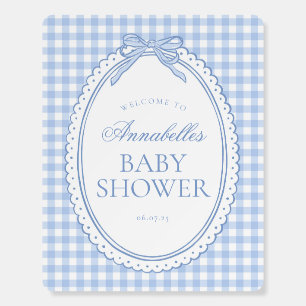 Blue Gingham Coquette Bow Baby Shower Welcome Foam Board