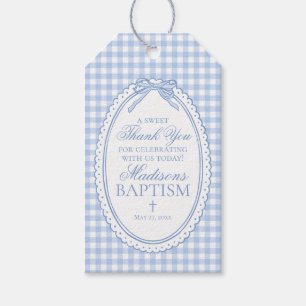 Blue Gingham Coquette Bow Baptism Favors Gift Tags