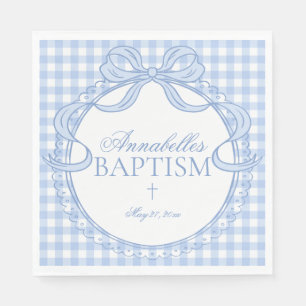 Blue Gingham Coquette Bow Baptism Table Decor Napkins
