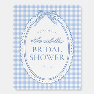 Blue Gingham Coquette Bow Bridal Shower Welcome Foam Board