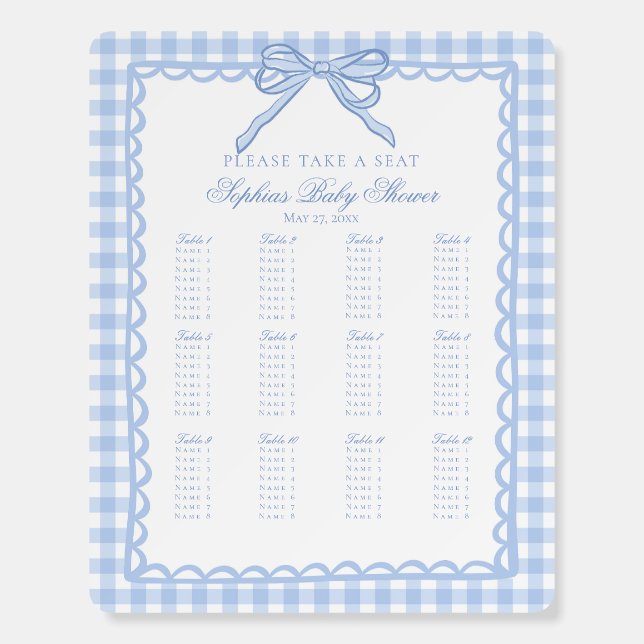 Blue Gingham Coquette Bow Seating Chart Foam Board (Front)