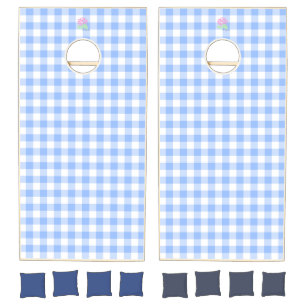 blue gingham cornhole set