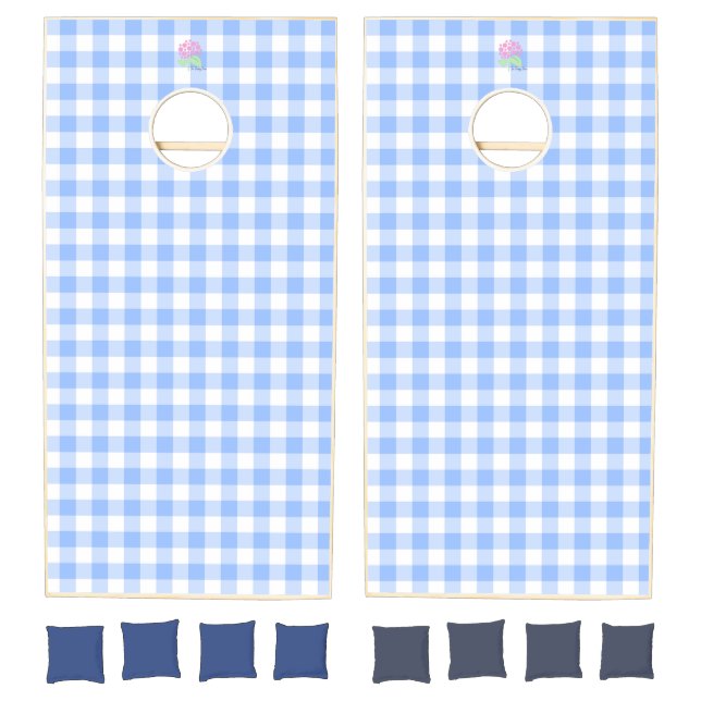 blue gingham cornhole set (Set)