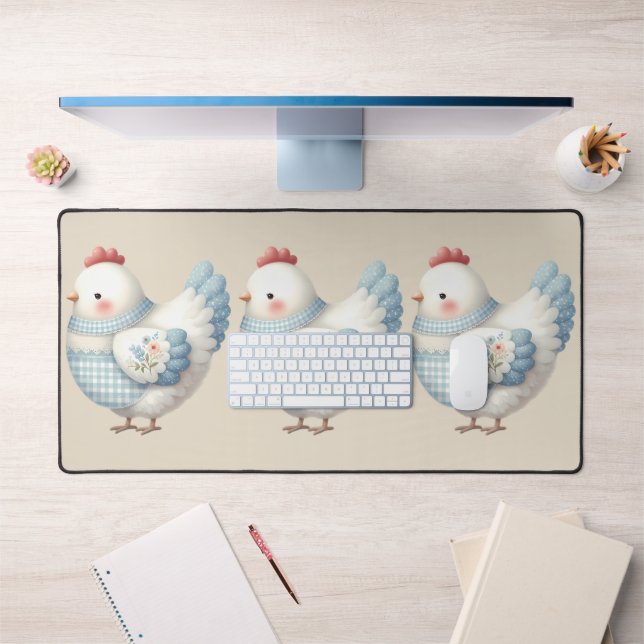 Blue Gingham Cottage Hen Desk Mat (Office 1)