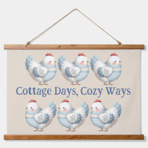 Blue Gingham Cottage Hen Hanging Tapestry