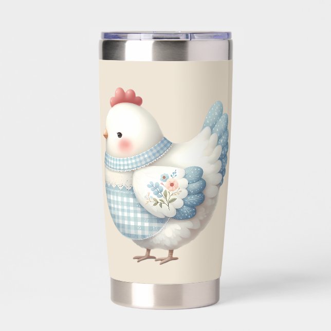 Blue Gingham Cottage Hen Insulated Tumbler (Front)