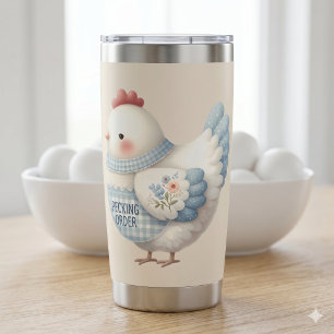 Blue Gingham Cottage Hen Insulated Tumbler