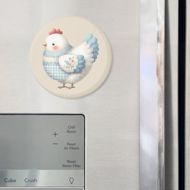 Blue Gingham Cottage Hen Magnet (In Situ (Fridge))