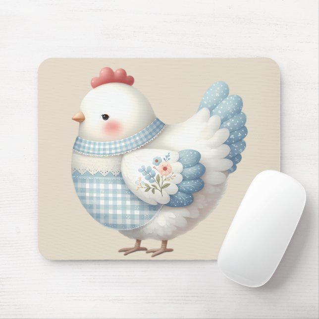 Blue Gingham Cottage Hen Mouse Pad (With Mouse)