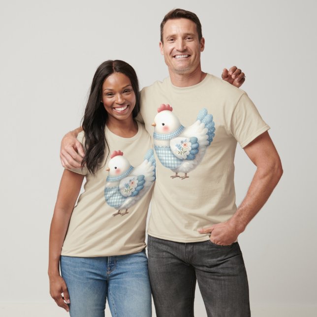 Blue Gingham Cottage Hen T-Shirt (Unisex)