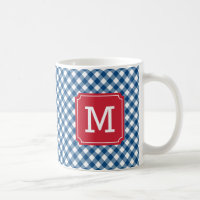 Blue Gingham Country Chic Monogram Coffee Mug