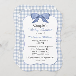 Blue Gingham Couple's Baby Shower Invitation
