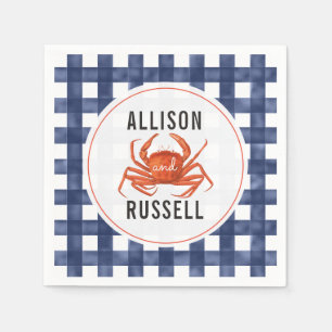 Blue Gingham Crab Wedding Napkins