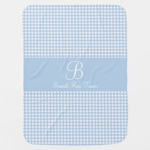 Blue Gingham Custom Monogram Name Baby Blanket