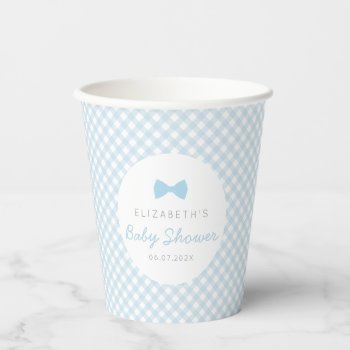 Blue Gingham Cute Bow Tie Boy Baby Shower Paper Cups by LeaDelaverisDesign at Zazzle