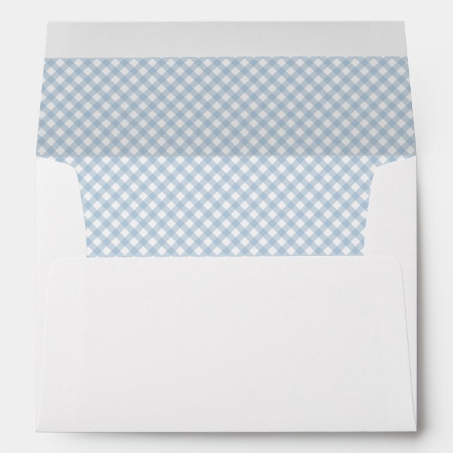 Blue gingham cute classic baby shower personalized envelope (Back (Bottom))