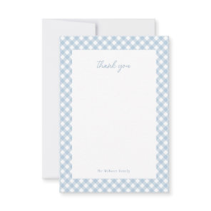 Blue gingham cute personalized baby shower thank you card