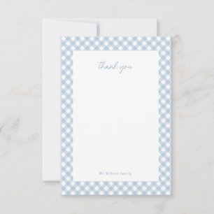 Blue gingham cute personalized baby shower thank you card