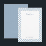 Blue gingham cute personalized baby shower thank you card<br><div class="desc">Designed to coordinate with Lea Delaveris Design's gingham baby shower collection,  this thank you note features a baby blue gingham frame along with customizable text. Send a sweet thank you for any occasion with this classic blue card. Other colors and matching baby shower party supplies also available!</div>