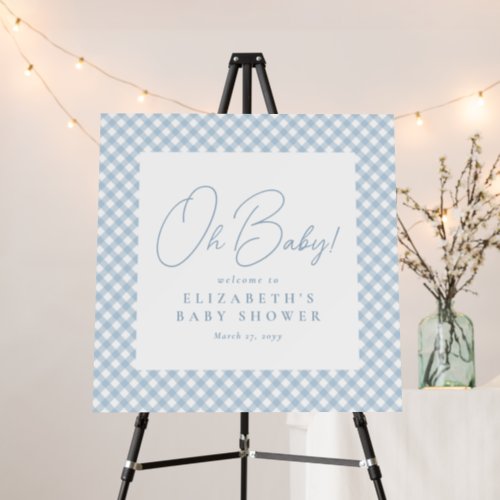 Blue gingham cute simple baby boy shower foam board