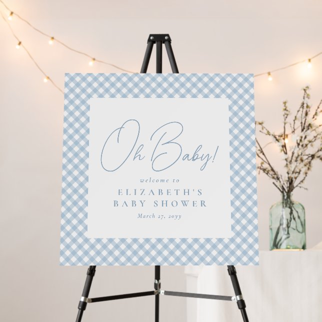 Blue gingham cute simple baby boy shower foam board (In Situ (Stand))